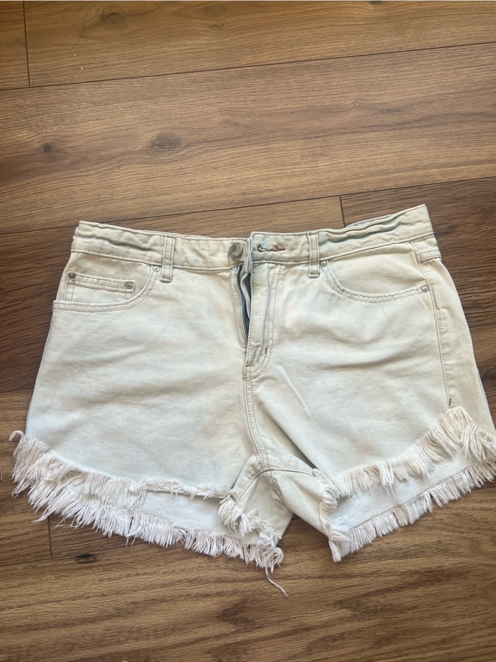 Free People We the Free Loving Good Vibrations Fringe Cutoff Denim Shorts